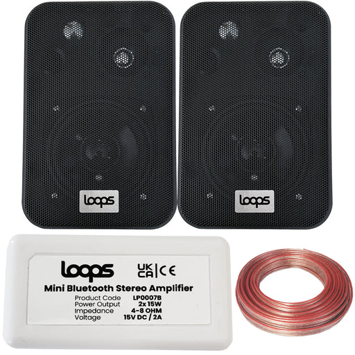 SMART HOME Bluetooth Amplifier & 2 Black Wall Mount Speaker Kit Compact HiFi Amp