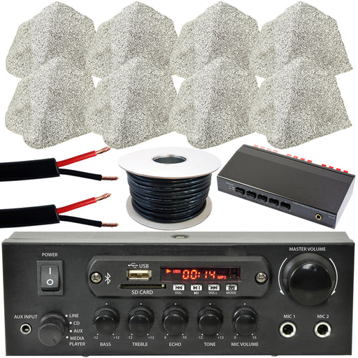 4 Zone Outdoor Bluetooth kit 8x Garden Rock Speaker Stereo HiFi Music Amplifier