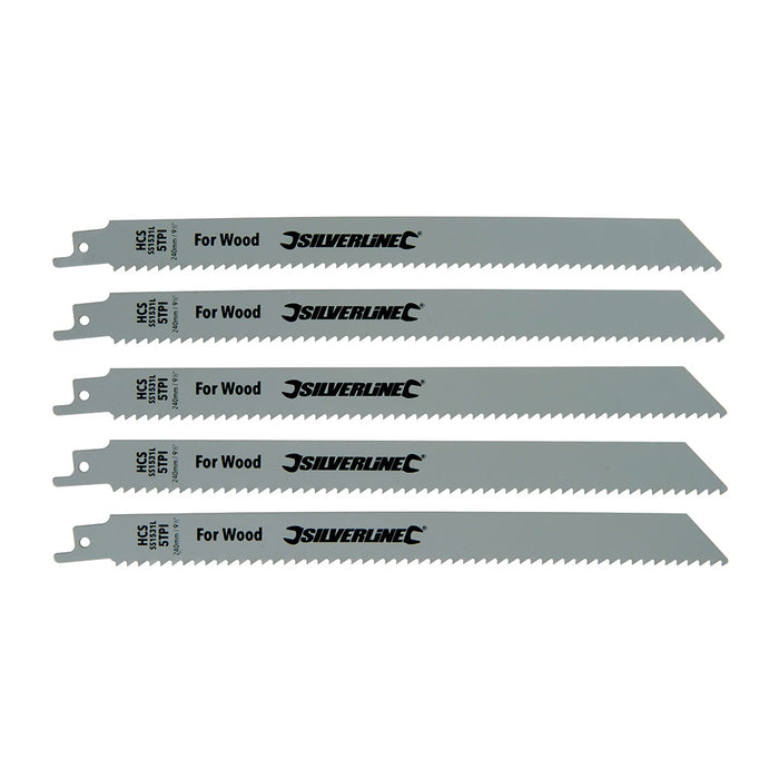 5 PACK 240mm Reciprocating Saw Blades 1/2" Shank 5TPI Carbon Steel Teeth Loops