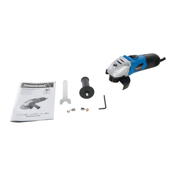 Powerful 650W Mini Angle Grinder 115mm Cutting Discs Adjustable Handle & Guard Loops