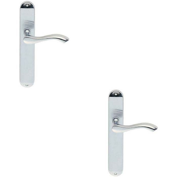 2x PAIR Curved Handle on Long Slim Latch Backplate 241 x 40mm Satin Chrome Loops