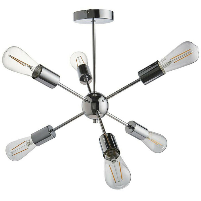 Semi Flush Ceiling Lamp Polished Chrome 6x Bulb Multi Light Modern Burst Rod Bar Loops