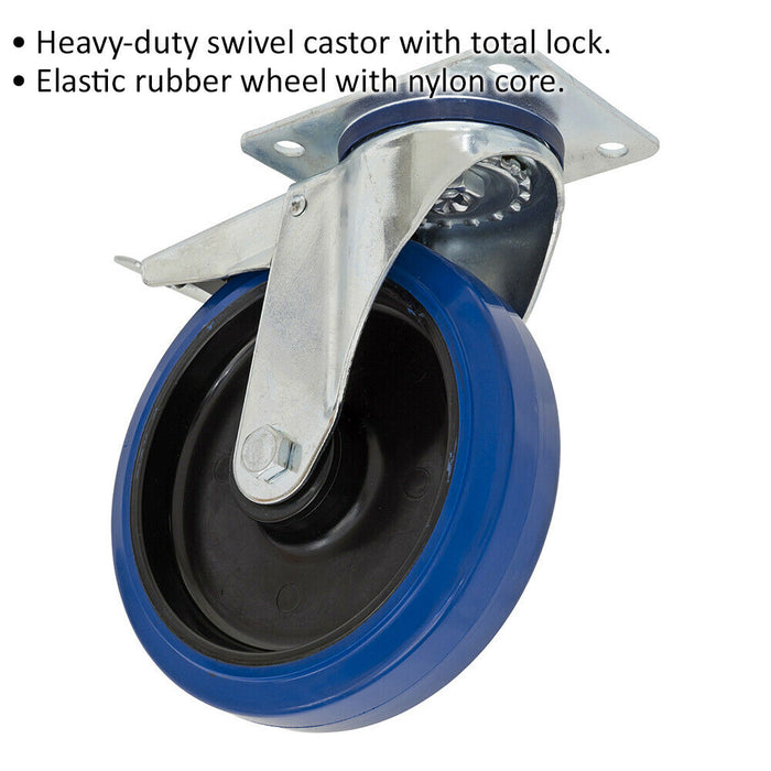 100mm Heavy Duty Swivel Plate Castor Wheel - 32mm Tread - Total Lock Brakes Loops