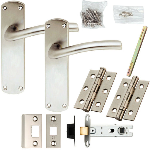 Door Handle & Latch Pack Satin Chrome Modern Arched Round Bar on Backplate Loops