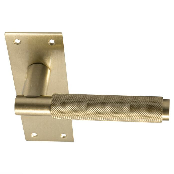 PAIR Knurled Round Handle on Slim Latch Backplate 150 x 50mm Satin Brass Loops