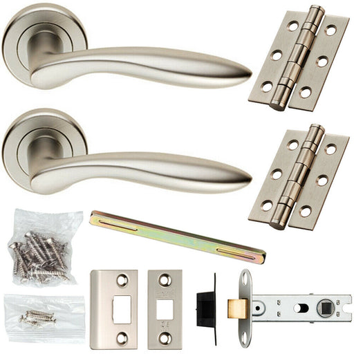 Door Handle & Latch Pack Satin Chrome Modern Smooth Lever Screwless Round Rose Loops
