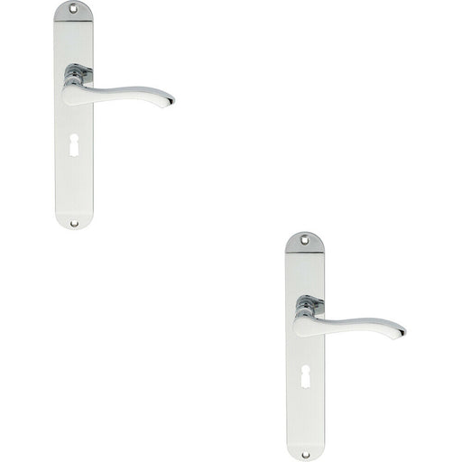 2x PAIR Scroll Lever Door Handle on Lock Backplate 242 x 40mm Polished Chrome Loops