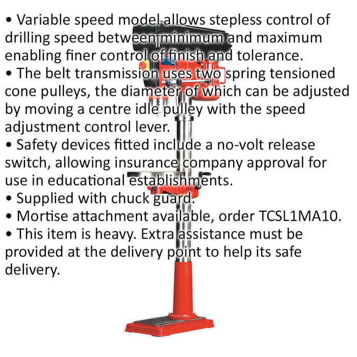 Variable Speed Floor Standing Pillar Drill - 650W Motor - 1630mm Height - 230V Loops