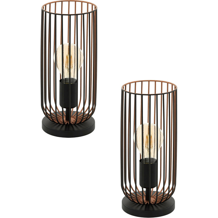 2 PACK Small Table Lamp Desk Light Black & Copper Cage Shade 1x 60W E27 Loops