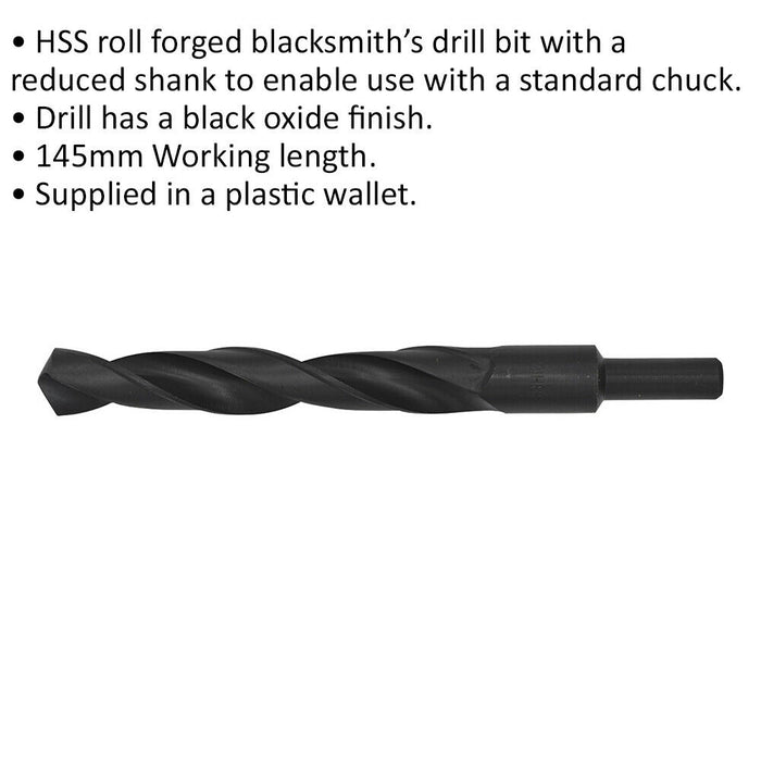 21 x 210mm HSS Roll Forged Blacksmith Drill Bit - Reduced Shank - 145mm Flute Loops