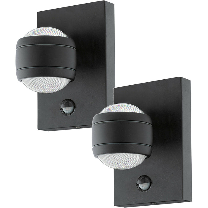 2 PACK IP44 Outdoor Wall Light & PIR Sensor Black Zinc Steel 3.7W LED Loops