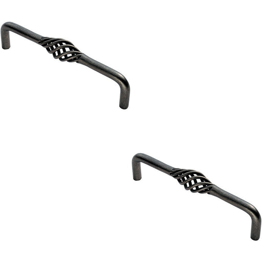 2x Steel Cage D Type Cabinet Pull Handle 160mm Fixing Centres Antique Steel Loops