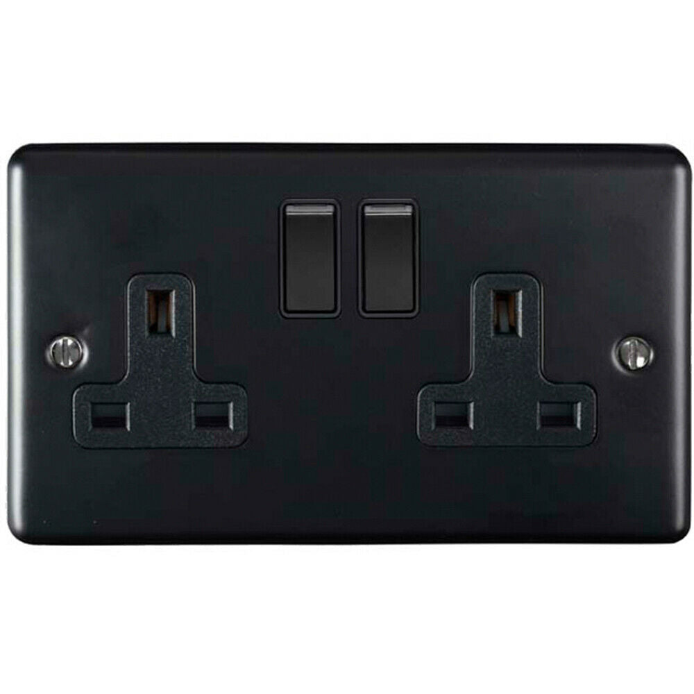 2 Gang Double UK Plug Socket MATT BLACK 13A Switched — LoopsDirect