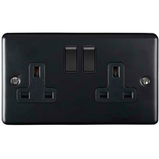 2 Gang Double UK Plug Socket MATT BLACK 13A Switched Mains Wall Power Outlet Loops