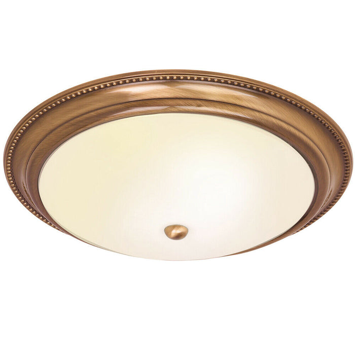 Semi Flush Ceiling Light Brass & Frosted Glass Large Round Dome Traditional Lamp Loops