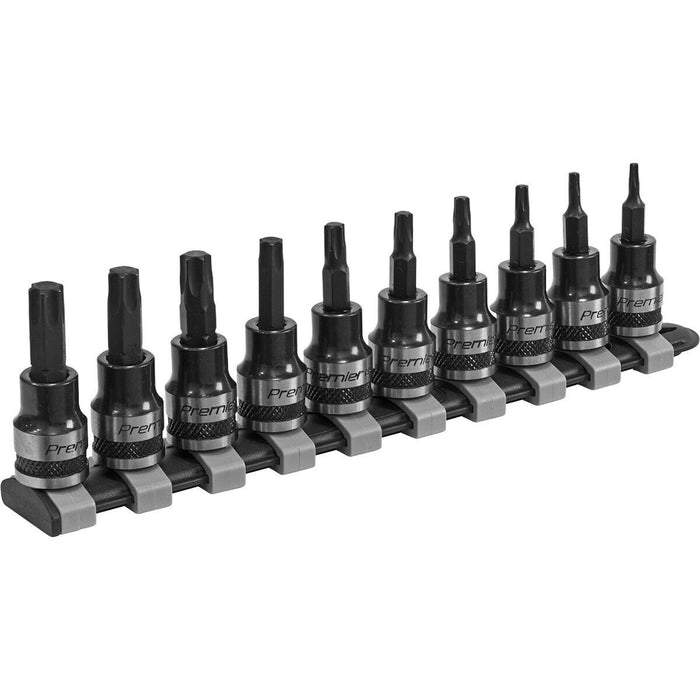 10pc PREMIUM TRX Star Socket Bit Set - 3/8" Square Drive T10 to T50 TORX Knurled Loops