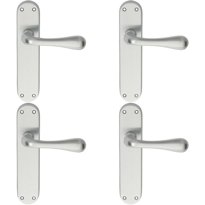 4x PAIR Smooth Round Bar Handle on Latch Backplate 185 x 40mm Satin Chrome Loops