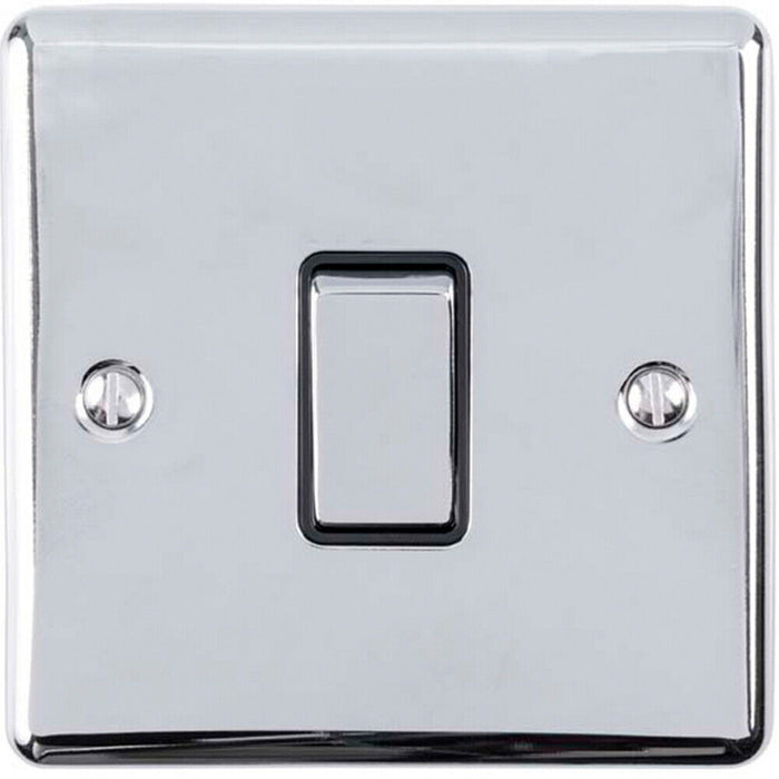 Light Switch Pack - 2x Single & 1x Double Gang - CHROME / Black 2 Way 10A Loops