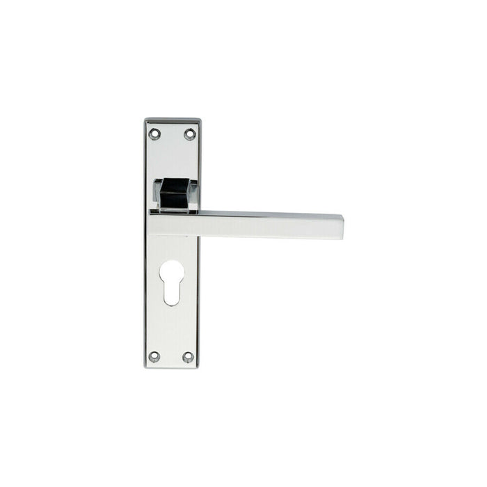 2x PAIR Straight Square Lever on Euro Lock Backplate 180 x 40mm Polished Chrome Loops
