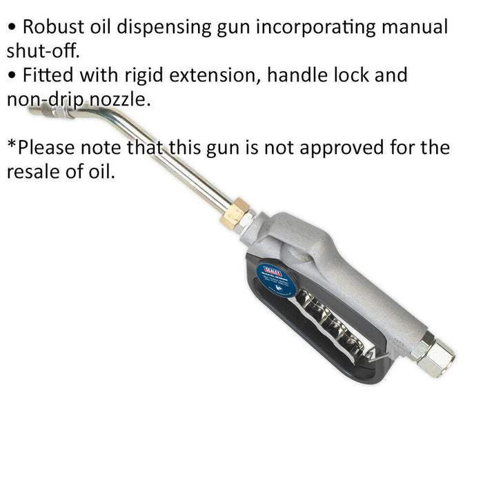 Oil Dispensing Hose End Gun - Manual Shut Off - Rigid Extension - Non Drip Loops