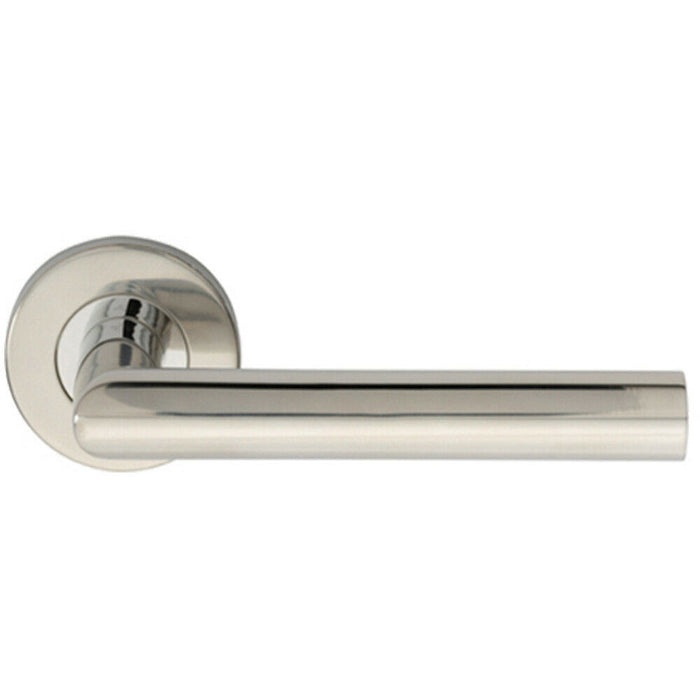Door Handle & Latch Pack Polished Steel Mitred Lever Screwless Round Rose Loops