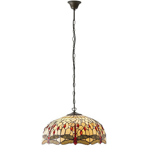Tiffany Glass Hanging Ceiling Pendant Light Bronze Chain Dragonfly Shade i00104 Loops