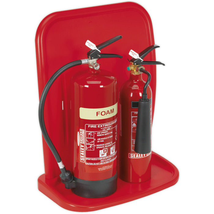 Fire Extinguisher Stand - Durable Composite Material - Holds Two Extinguishers Loops