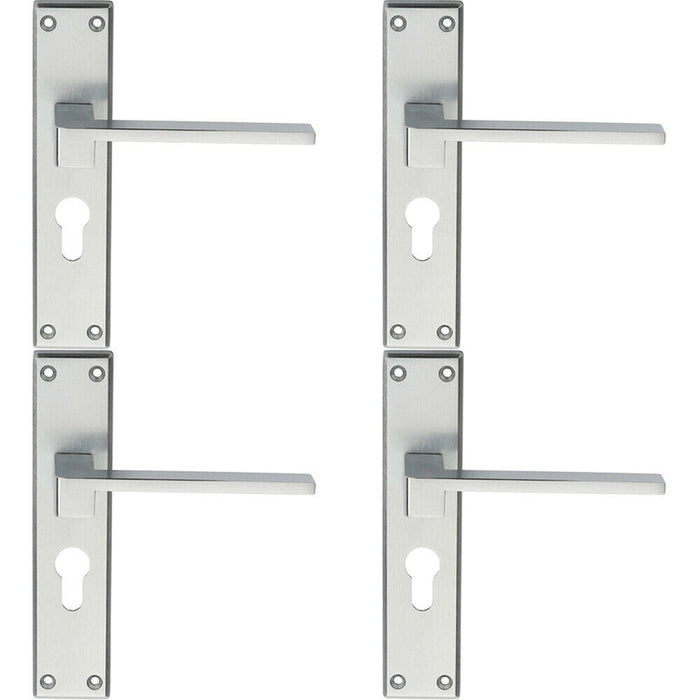 4x PAIR Flat Straight Lever on Euro Backplate Handle 180 x 40mm Satin Chrome Loops