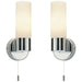 2 PACK IP44 Bathroom Wall Light Chrome & Frosted Glass Shade Modern Lamp Fitting Loops