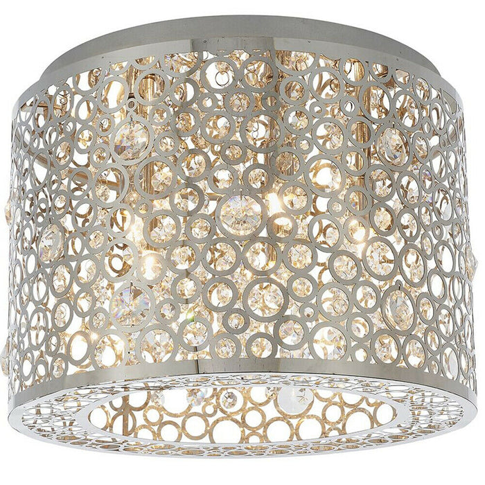Flush Ceiling Mount Light Chrome & K5 Crystal Gorgeous Round Modern Lamp Shade Loops
