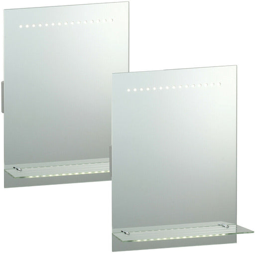2 PACK IP44 LED Bathroom Mirror 50cm x 39cm Vanity Light Shelf & Shaver Socket Loops