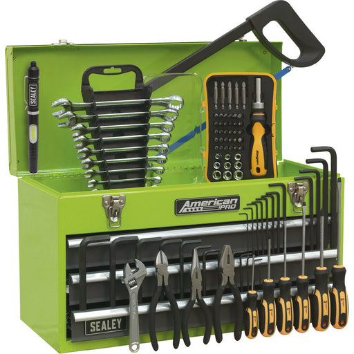 3 Drawer Portable Tool Chest with 93 Piece Tool Kit - BB Slides - Hi-Vis Green Loops