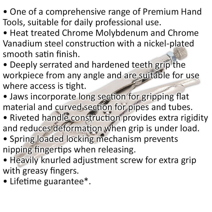 170mm Long Nose Locking Pliers - Deeply Serrated 50mm Jaws - Riveted Handle Loops