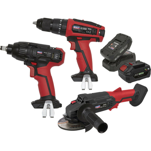 3x Cordless Power Tool Bundle & 2x Batteries - Drill Impact Driver Angle Grinder Loops