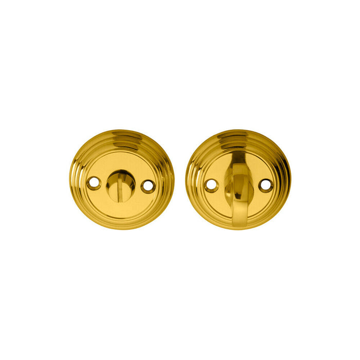 Bathroom Thumbturn And Release Handle Reeded Design 55mm Dia Polished Brass Loops