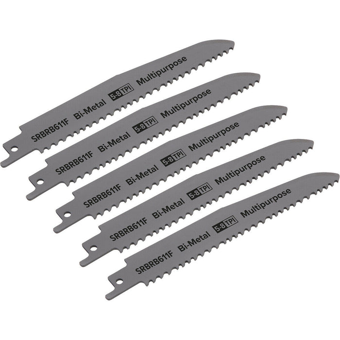 5 PACK 150mm Bi-Metal Reciprocating Saw Blade - 5-8 TPI - Milled Side Set Teeth Loops