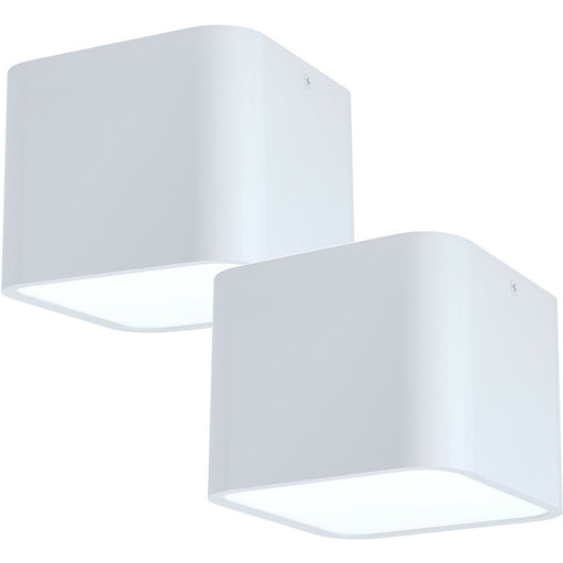 2 PACK Wall / Ceiling Light White Aluminium Square Downlight 1x 28W E27 Loops