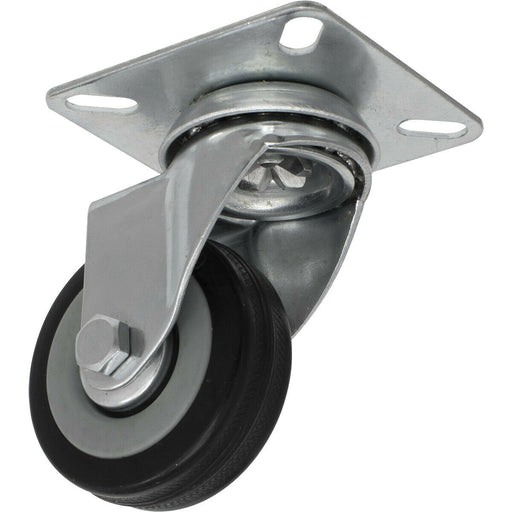 50mm Swivel Plate Castor Wheel - Rubber with Steel Centre - 18mm Tread Loops