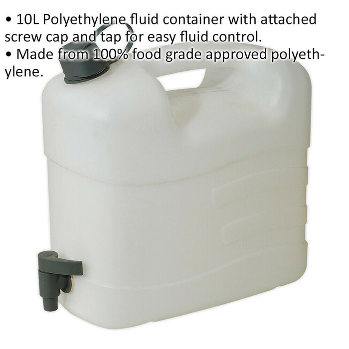 10L Polyethylene Fluid Container - Screw Cap & Tap - Food Grade Plastic Loops