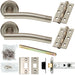 Door Handle & Latch Pack Satin Chrome Modern Angled Lever Screwless Round Rose Loops