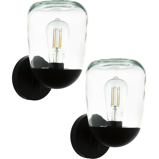 2 PACK IP44 Outdoor Wall Light Black Aluminium & Plastic 1x 60W E27 Lamp Loops