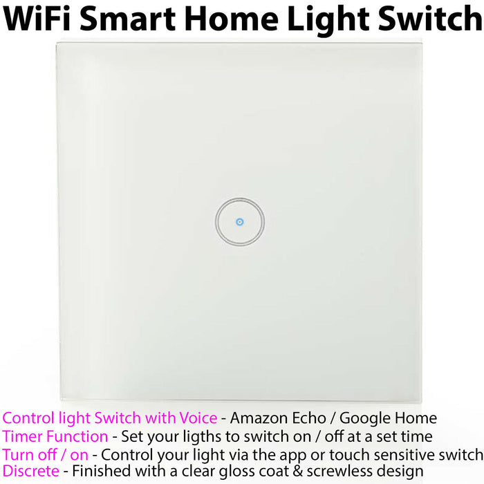 2x Single WiFi Light Switch & Automatic Timer Wireless Control Lamp Wall Plate Loops