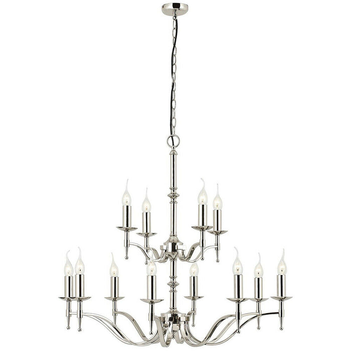 Avery Ceiling Pendant Chandelier Light 12 Lamp Bright Nickel Curved Candelabra Loops