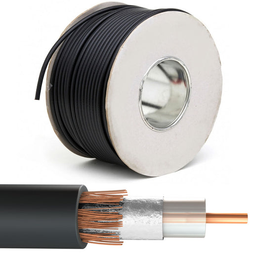 100M Black RG6 Coaxial Cable - 75OHM TV Aerial Satellite Freeview Wire Reel Drum Loops