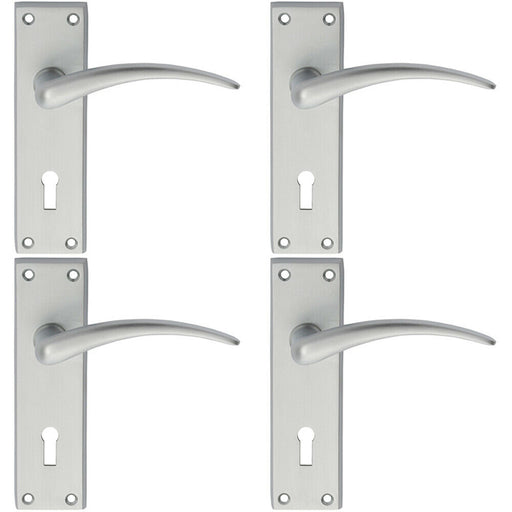4x PAIR Slim Arched Door Handle on Lock Backplate 150 x 43mm Satin Chrome Loops