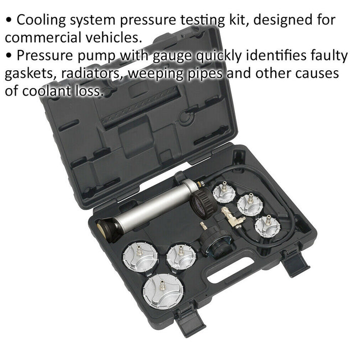 7 Piece Coolant System Pressure Testing Kit - Pressure Pump & Gauge - Commercial Loops