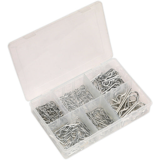 150 Piece R-Clip Assortment - 6 Different Sizes - Partitioned Storage Box Loops