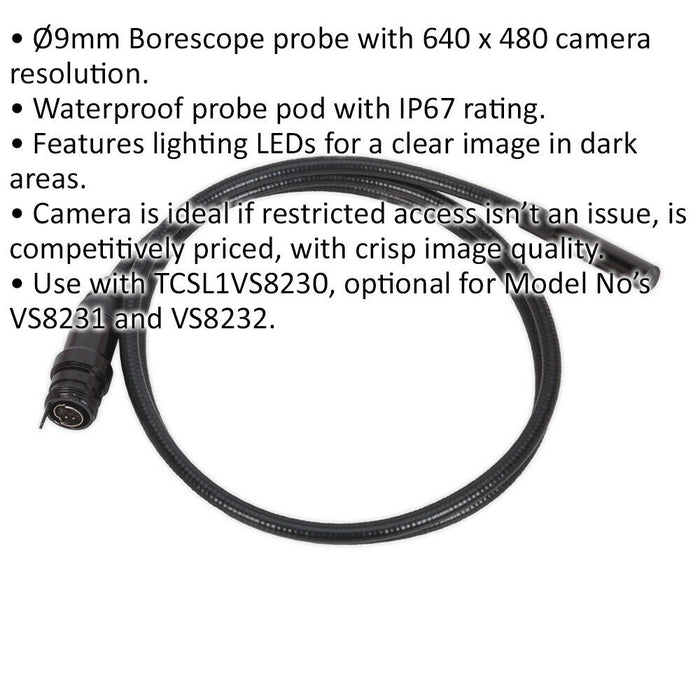 9mm Borescope Camera Probe for ys11170 ys11171 & ys11172 - Engine Inspection Loops