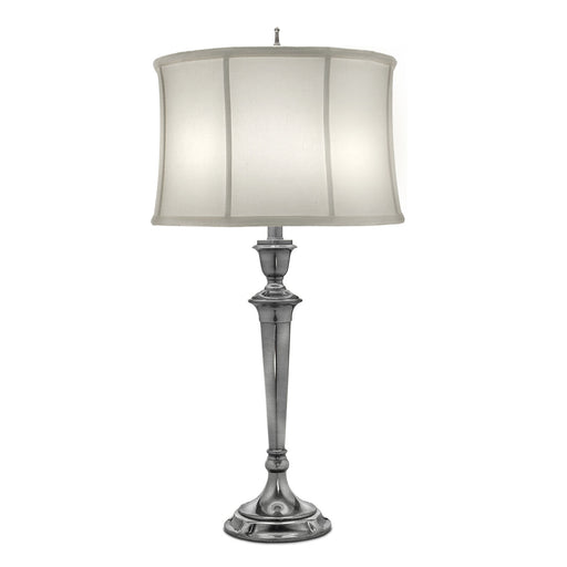 Table Lamp Zinc Cast Off White Silk Shantung Shade Antique Nickel LED E27 60W Loops
