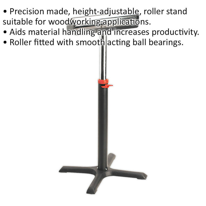 690mm to 1180mm Freestanding Roller Stand - 90KG MAX Woodwork Table Extension Loops